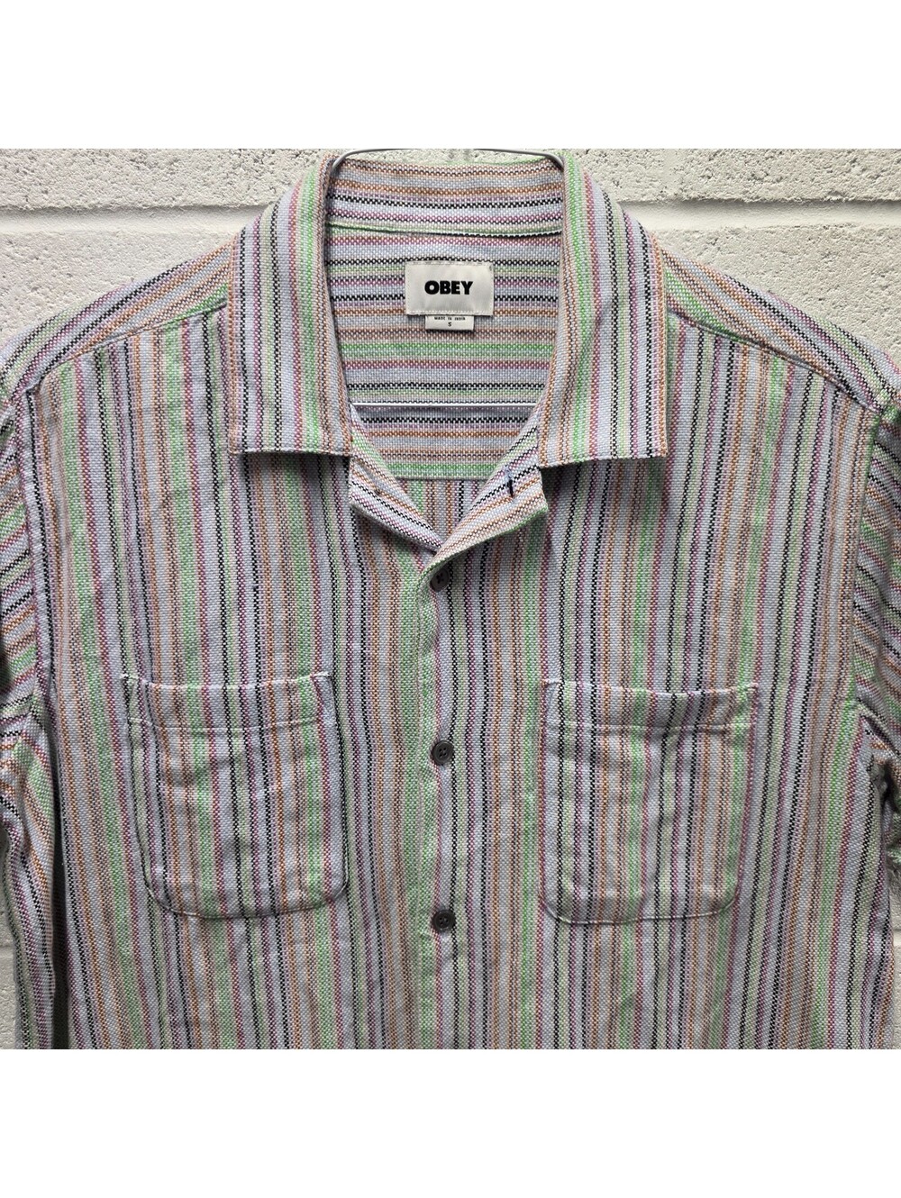 Obey S Small Talby Mens Button Up Shirt 100 Cotton 22x28 Oversized camp collar